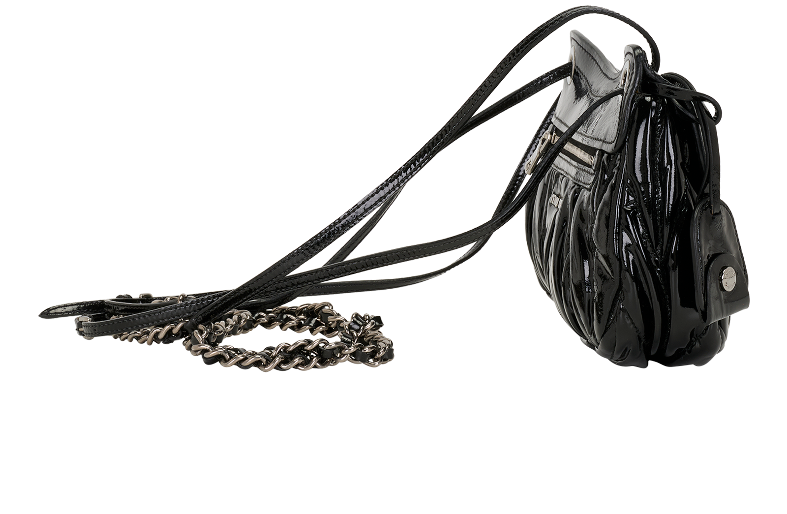 Matelasse Hobo, &pound;175, Handbags, Black, Patent Leather, Side view